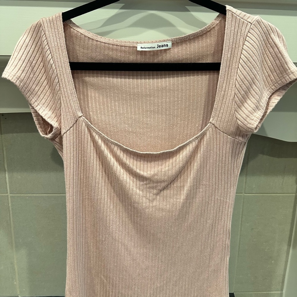 Reformation Blush Ribbed Short Sleeve Top